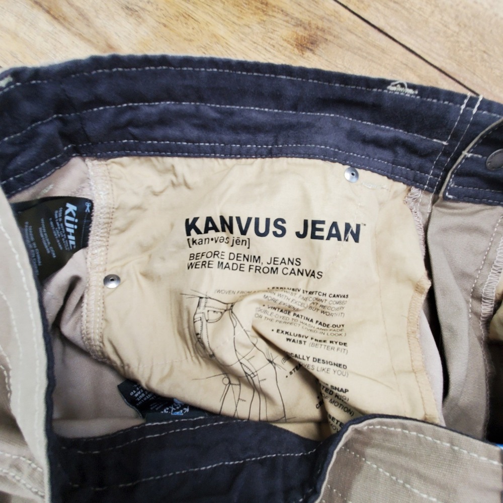 New KUHL Kanvus Jean Men 36x30 Khaki Tan Stretch Canvas Rugged Full Fit Pants - Picture 5 of 8